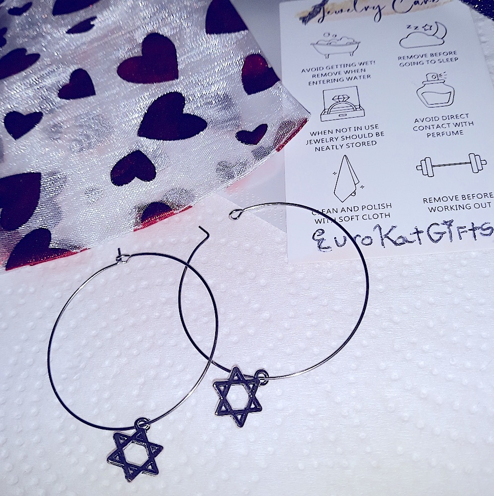 SALE $25 TODAY Star of David Silver Medium Hoop Earrings Silver Charm NEW Han…